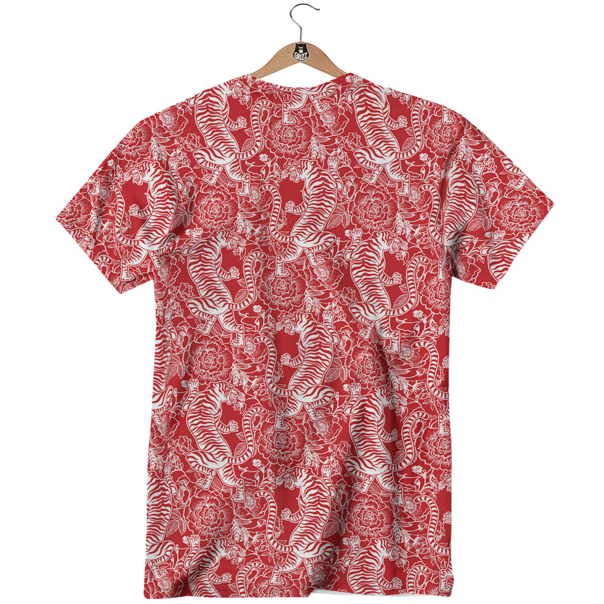 Red And White Chinese Tiger Print Pattern T-Shirt-grizzshop