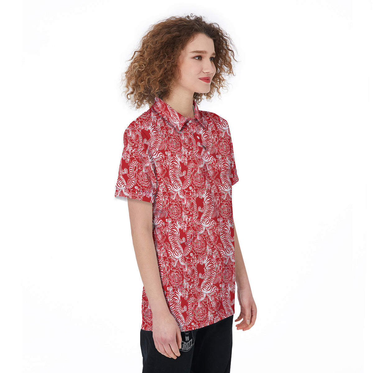 Red And White Chinese Tiger Print Pattern Women's Golf Shirts-grizzshop