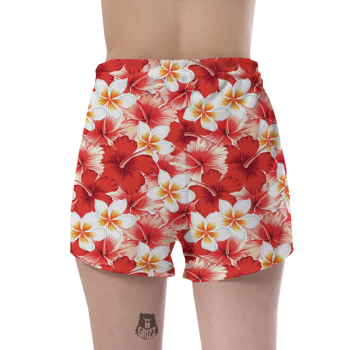 Red And White Hibiscus Hawaiian Print Women's Shorts-grizzshop
