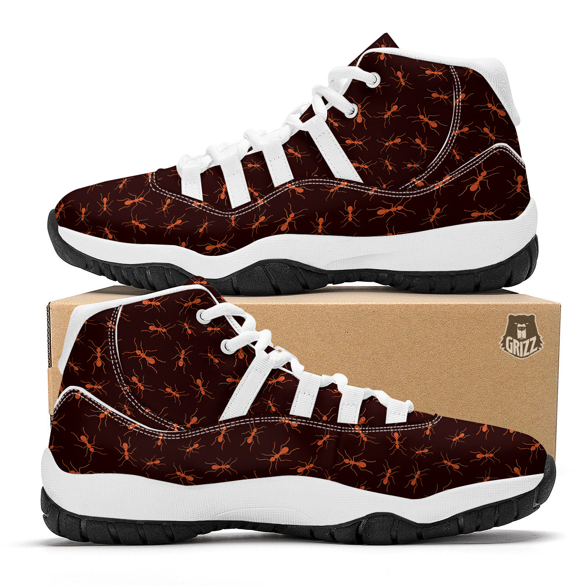 Red Ant Print Pattern White Bball Shoes-grizzshop