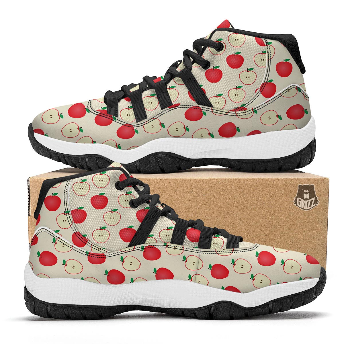 Red Apple Pattern Print Black Bball Shoes-grizzshop