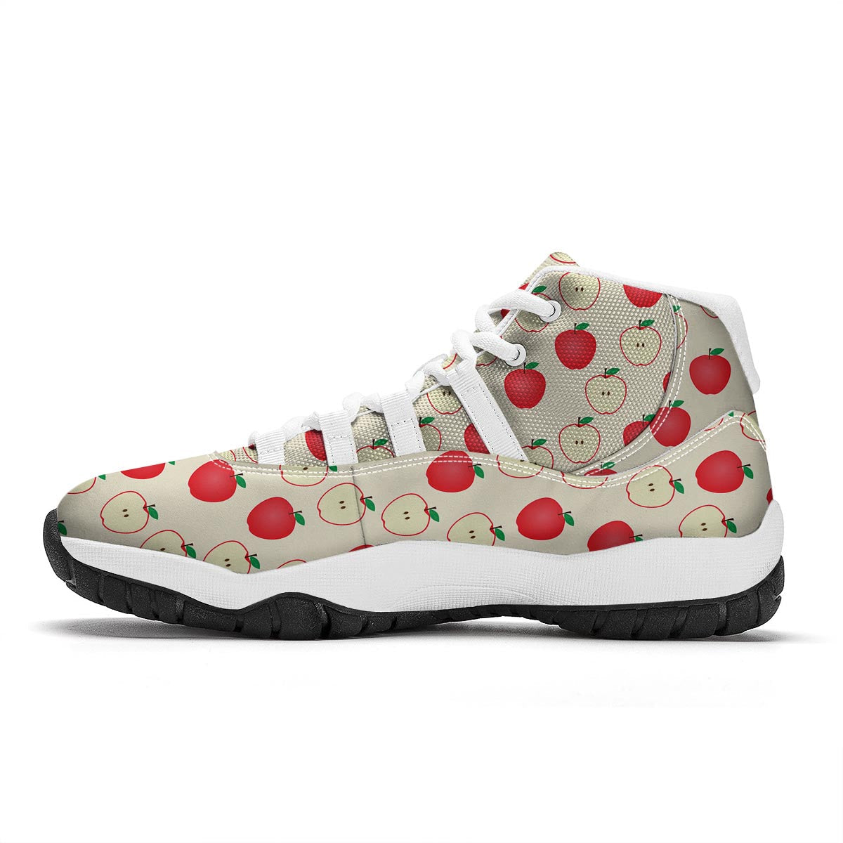 Red Apple Pattern Print White Bball Shoes-grizzshop