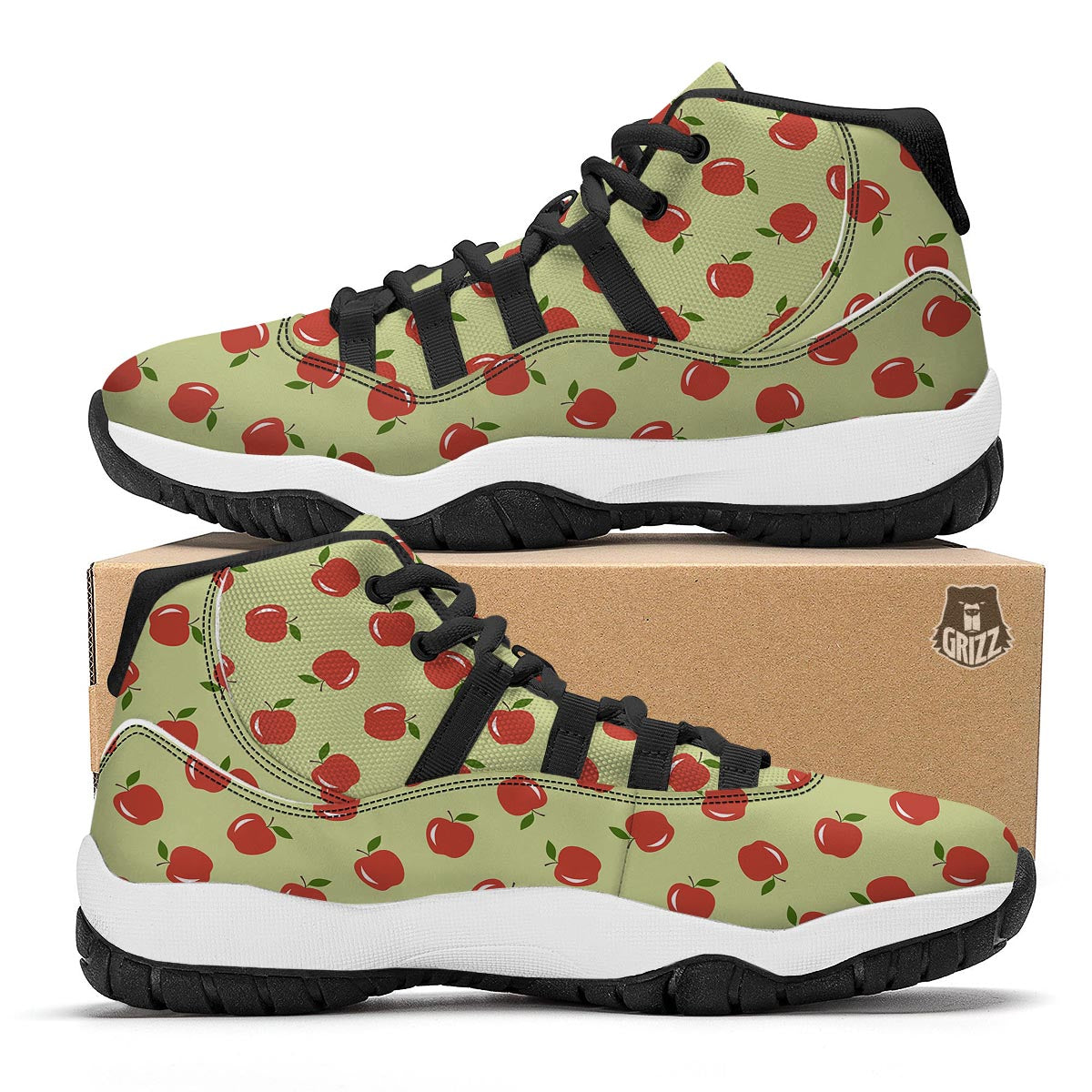 Red Apple Print Pattern Black Bball Shoes-grizzshop