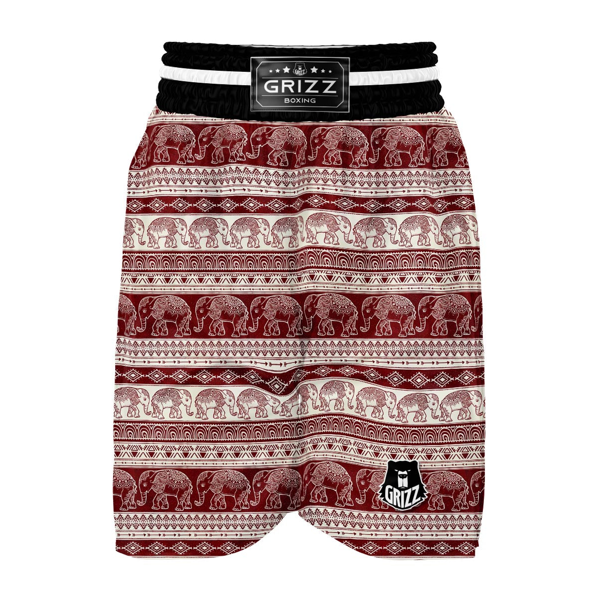 Red Aztec Elephant Pattern Print Boxing Shorts-grizzshop