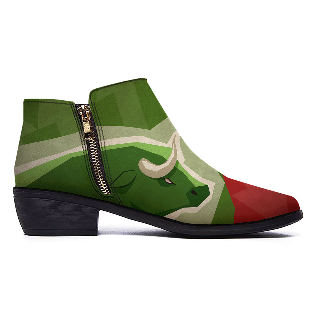 Red Bear And Green Bull Stock Print Ankle Boots-grizzshop