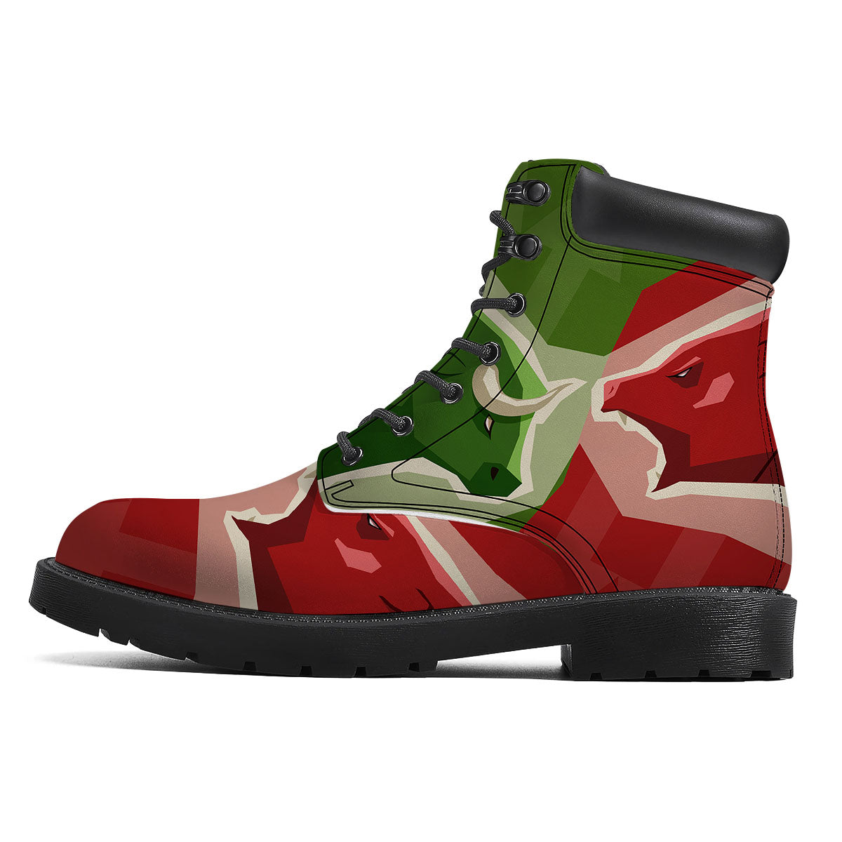 Red Bear And Green Bull Stock Print Boots-grizzshop