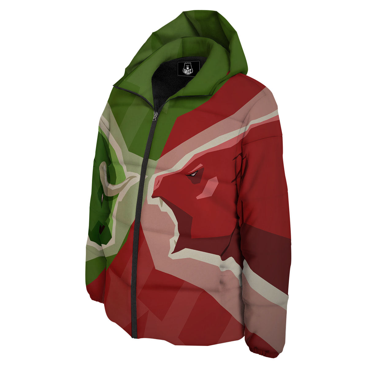 Red Bear And Green Bull Stock Print Down Jacket-grizzshop