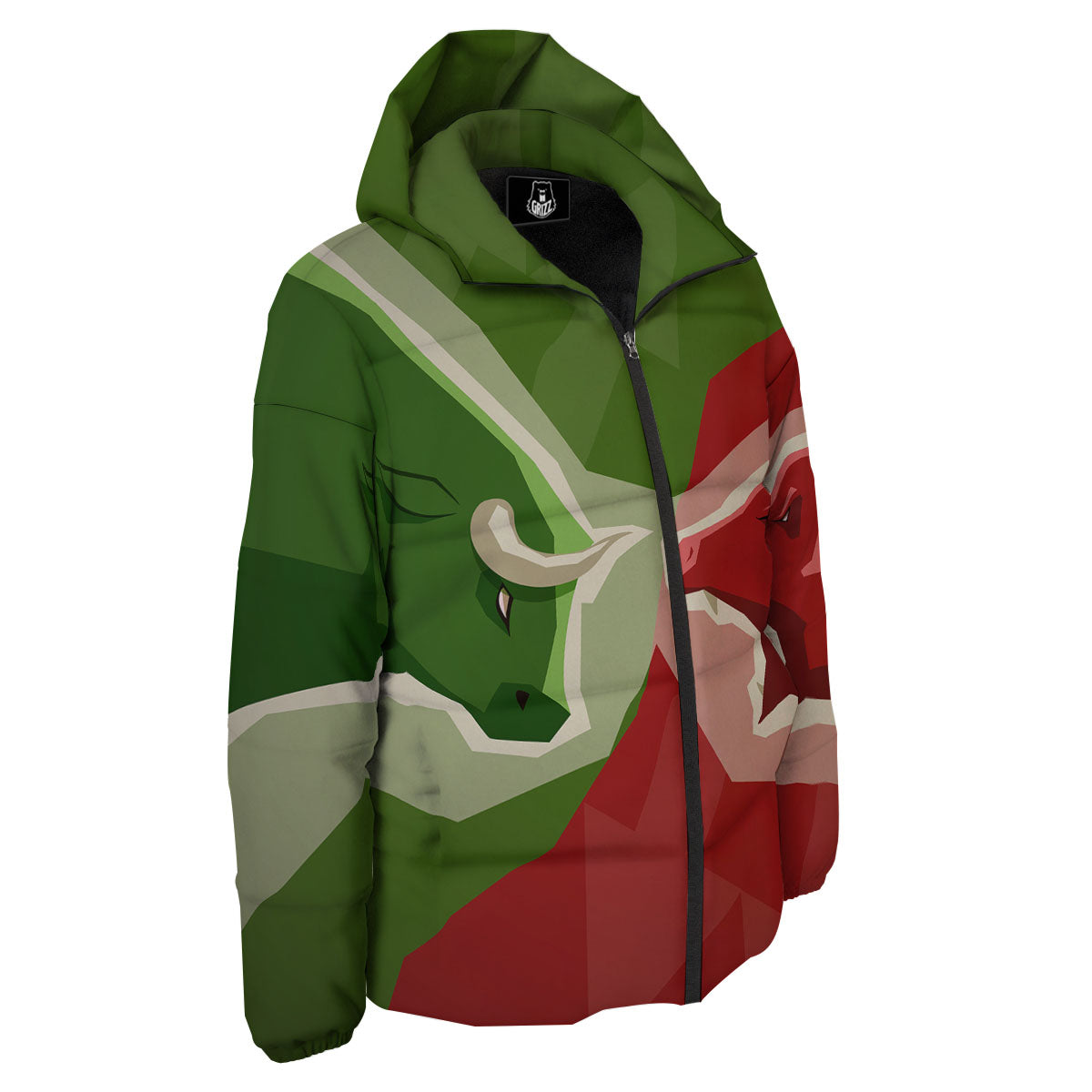 Red Bear And Green Bull Stock Print Down Jacket-grizzshop