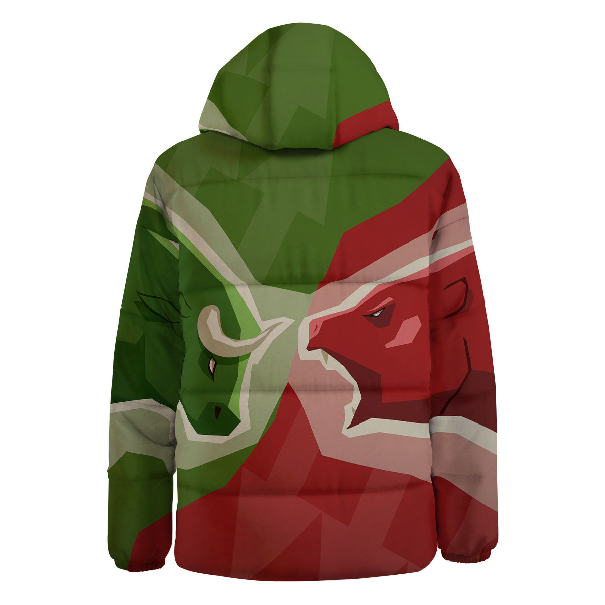 Red Bear And Green Bull Stock Print Down Jacket-grizzshop