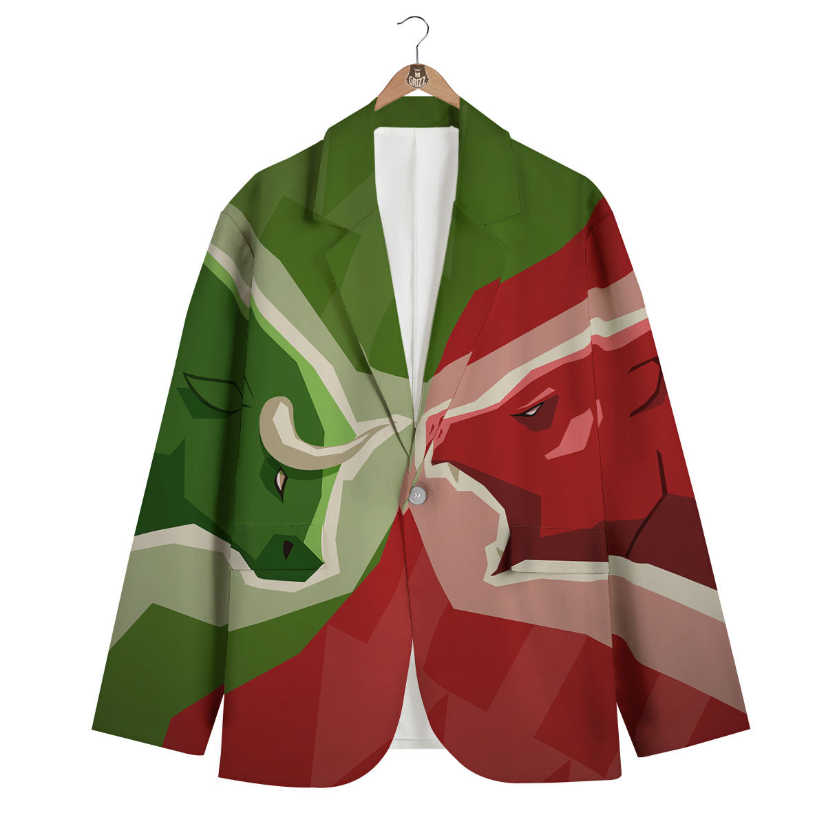 Red Bear And Green Bull Stock Print Men's Blazer-grizzshop