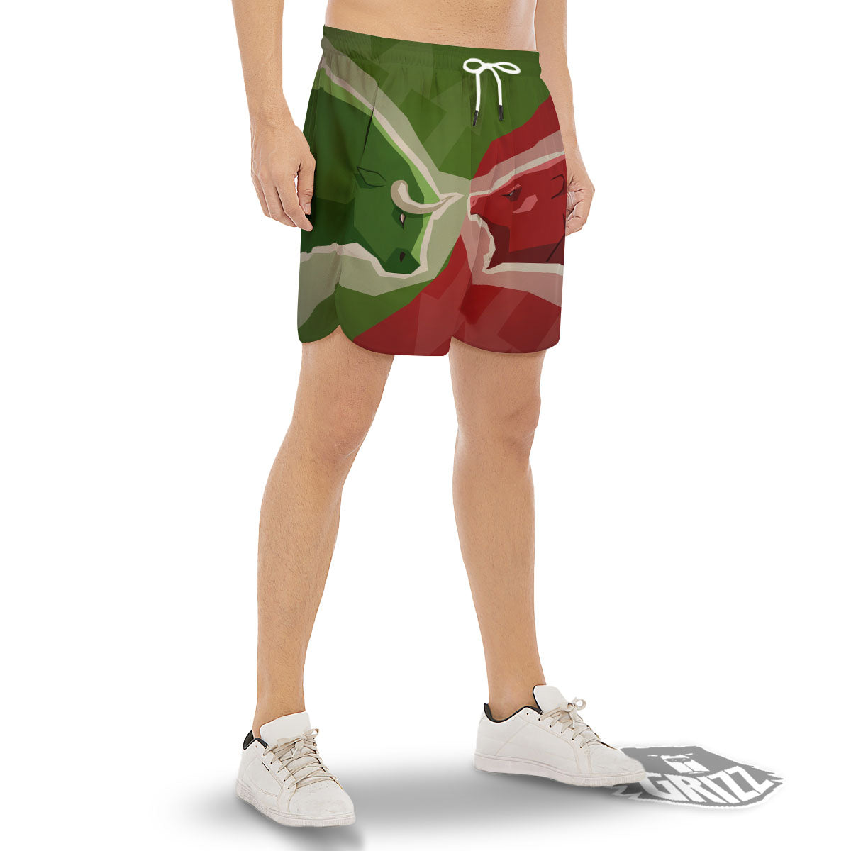 Red Bear And Green Bull Stock Print Men's Gym Shorts-grizzshop
