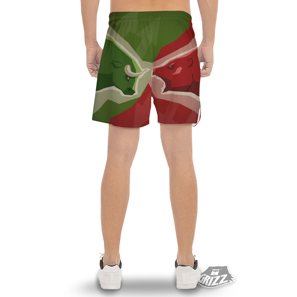 Red Bear And Green Bull Stock Print Men's Gym Shorts-grizzshop