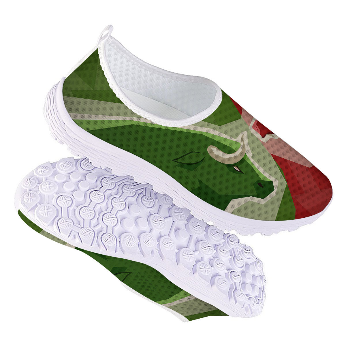 Red Bear And Green Bull Stock Print Nurse Shoes-grizzshop