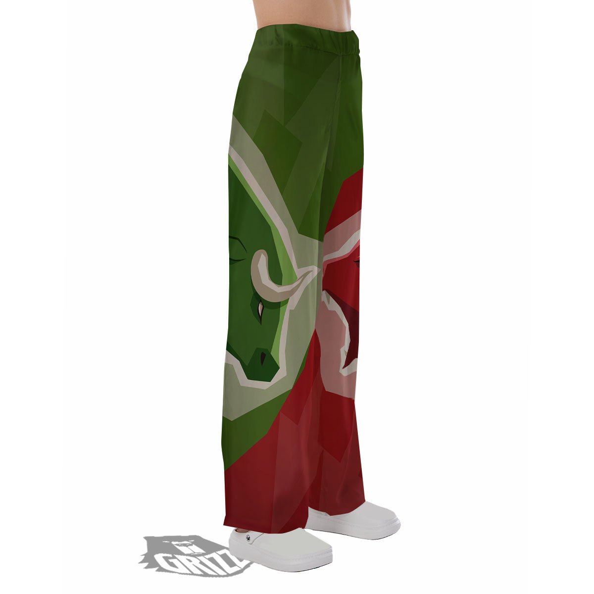 Red Bear And Green Bull Stock Print Pajama Pants-grizzshop