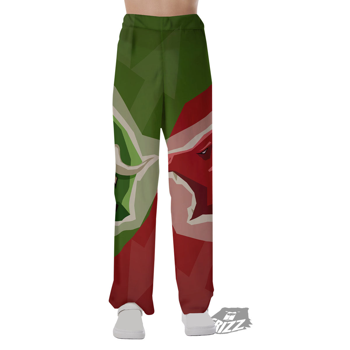 Red Bear And Green Bull Stock Print Pajama Pants-grizzshop