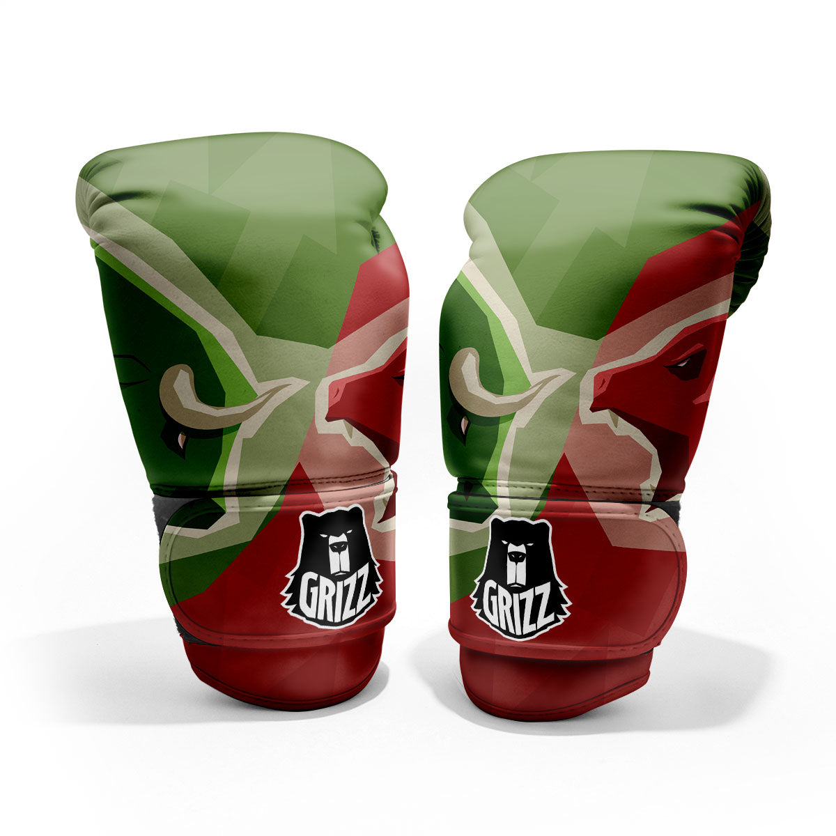 Red Bear And Green Bull Stock Print Pro Boxing Glove