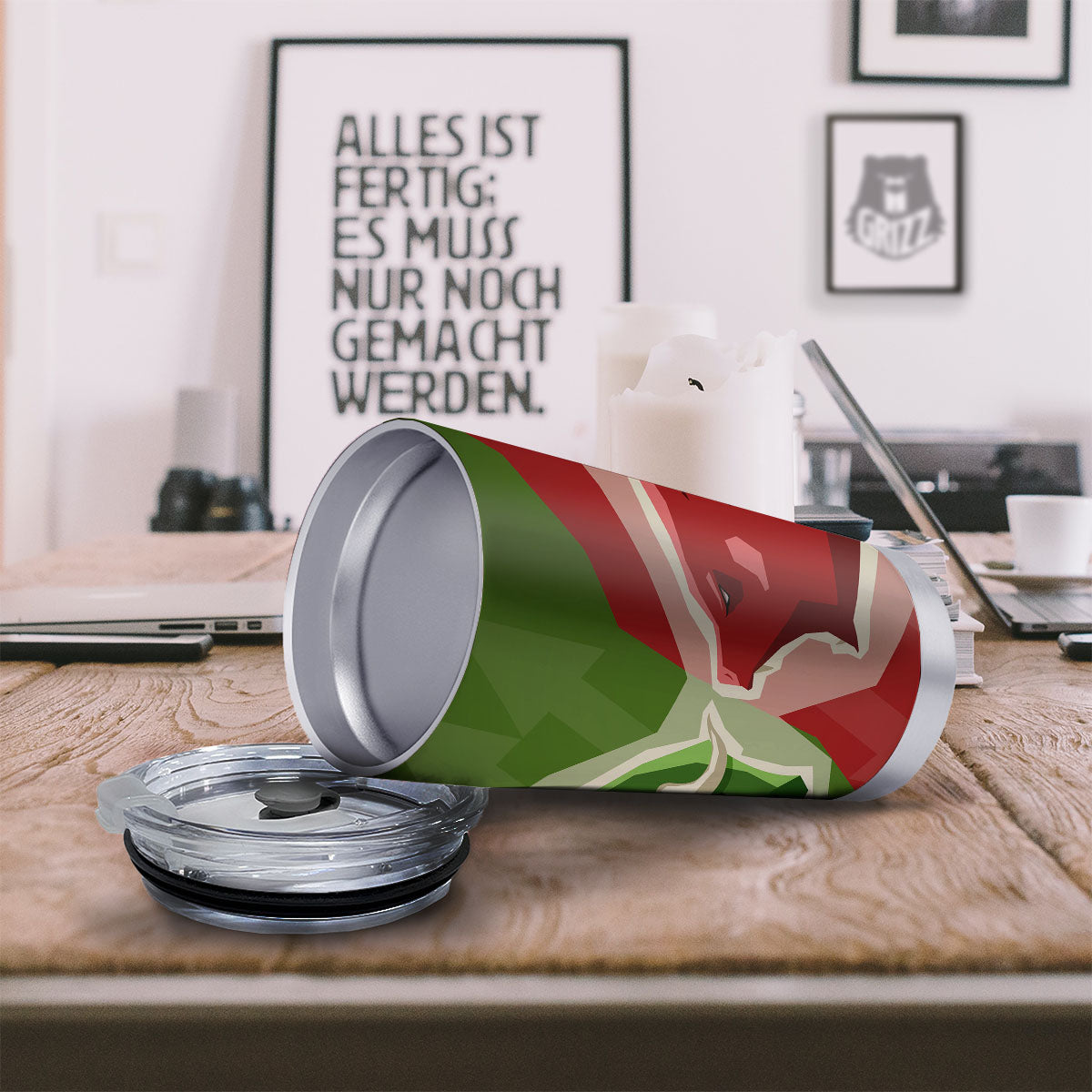 Red Bear And Green Bull Stock Print Tumbler-grizzshop