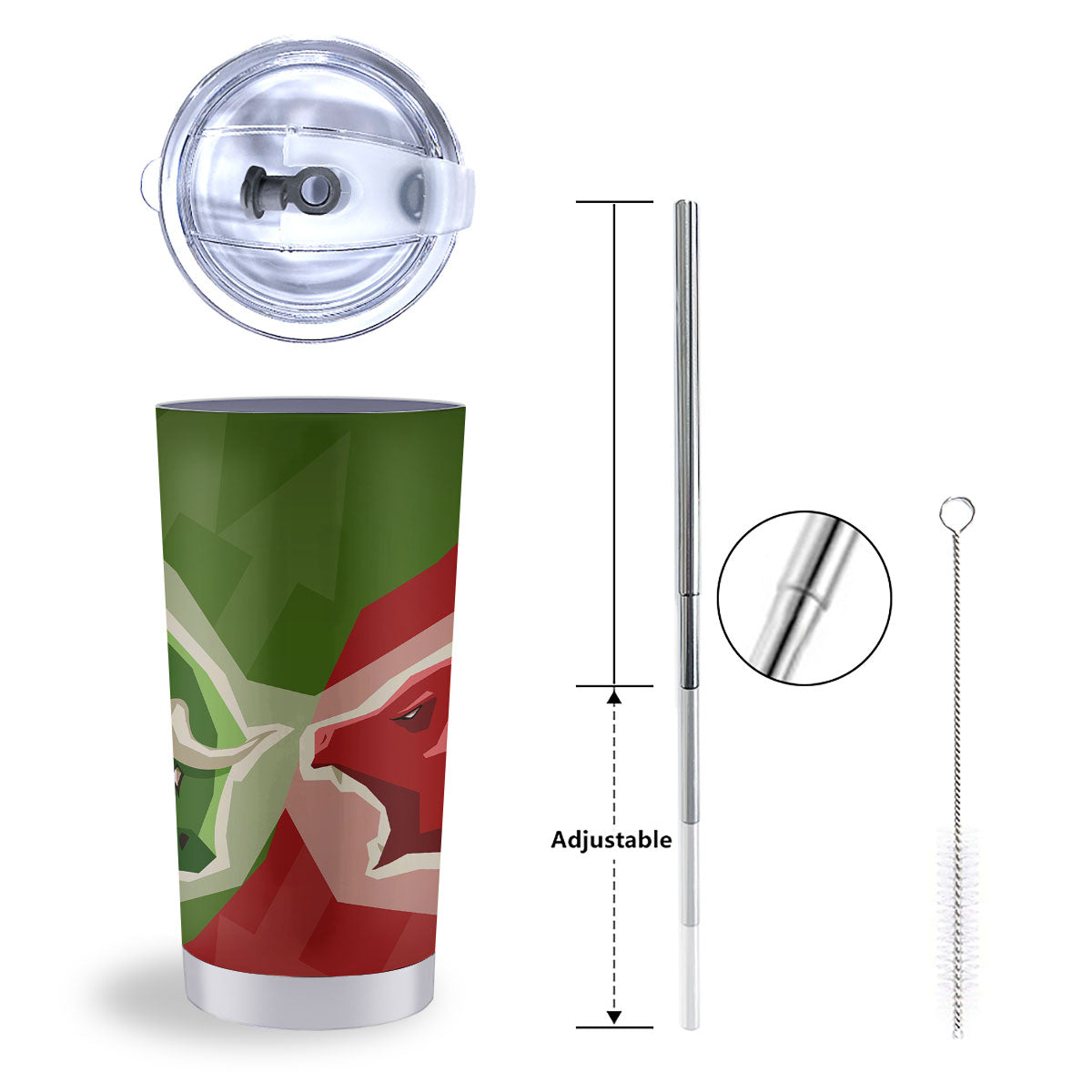 Red Bear And Green Bull Stock Print Tumbler-grizzshop