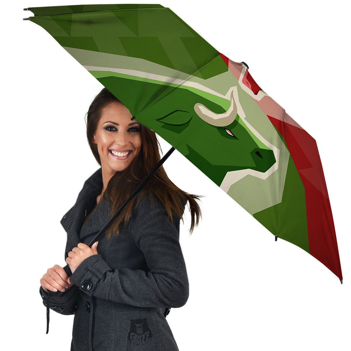 Red Bear And Green Bull Stock Print Umbrella-grizzshop