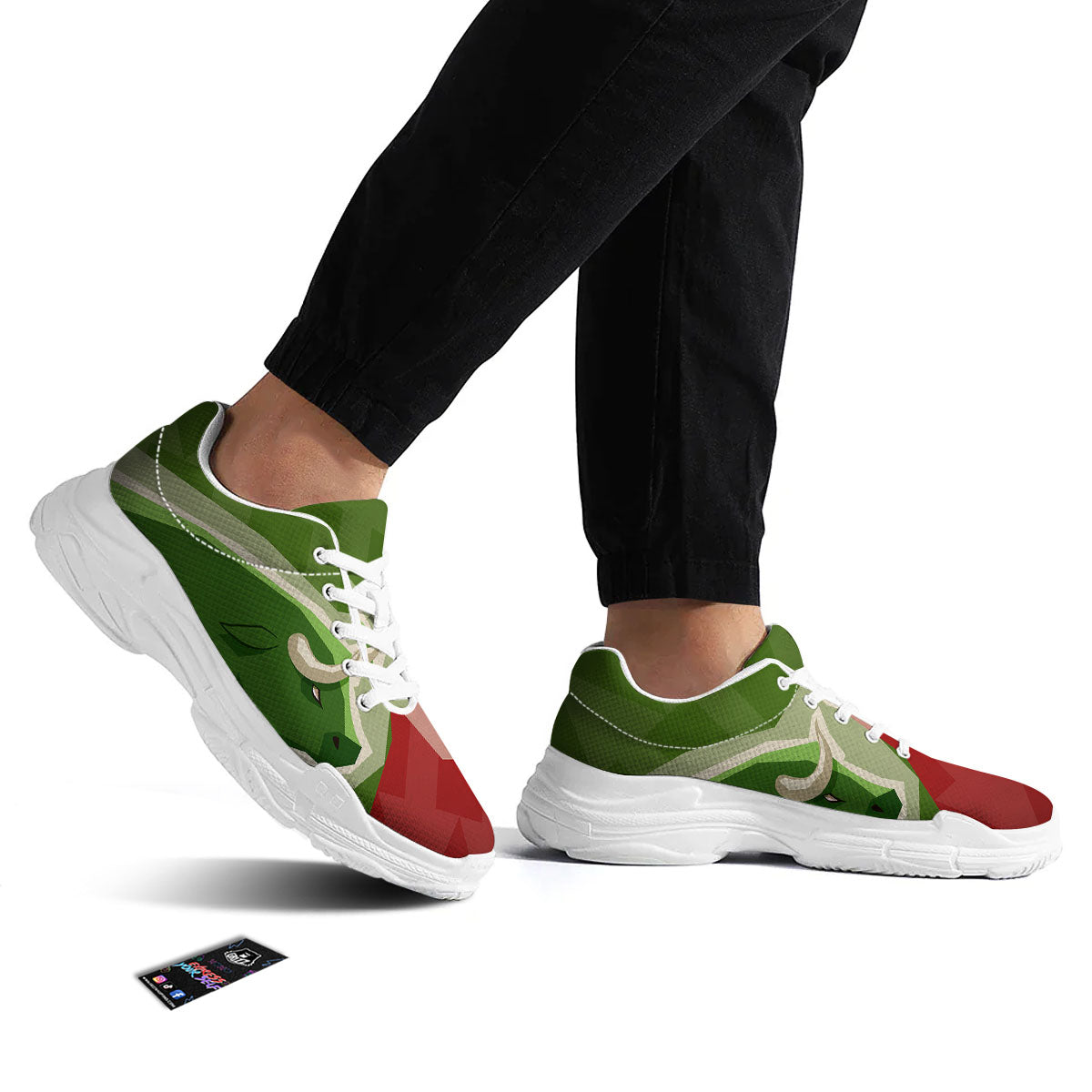 Red Bear And Green Bull Stock Print White Chunky Shoes-grizzshop