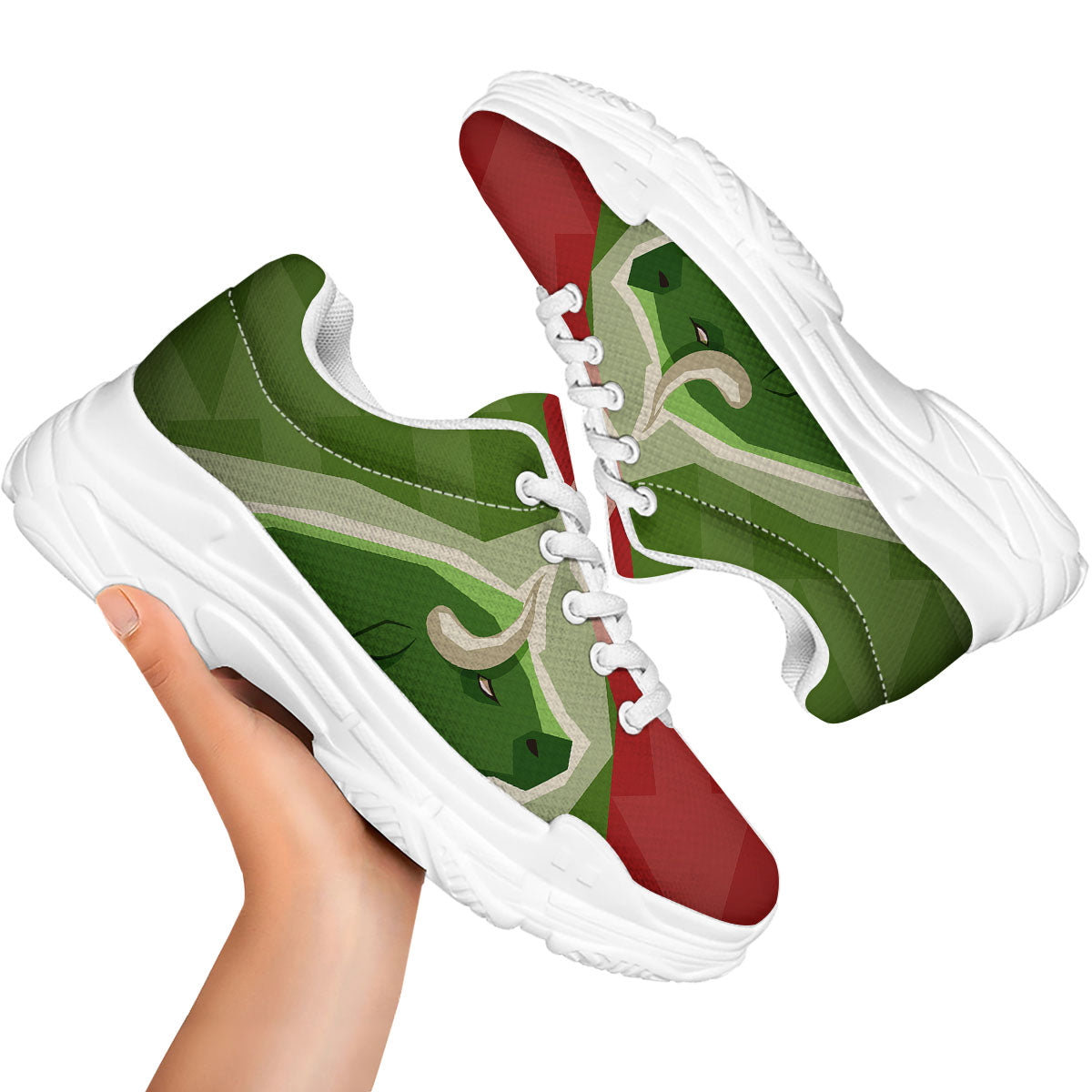 Red Bear And Green Bull Stock Print White Chunky Shoes-grizzshop