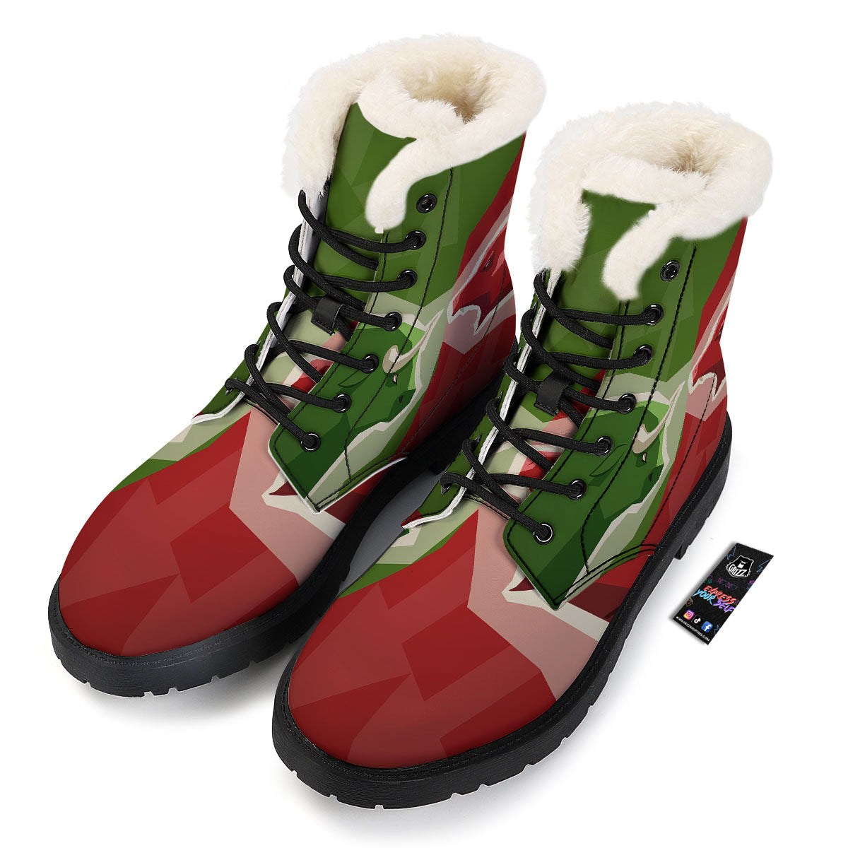 Red Bear And Green Bull Stock Print Winter Boots-grizzshop
