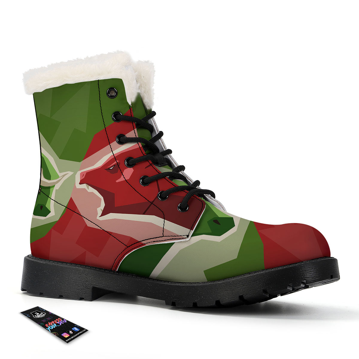 Red Bear And Green Bull Stock Print Winter Boots-grizzshop