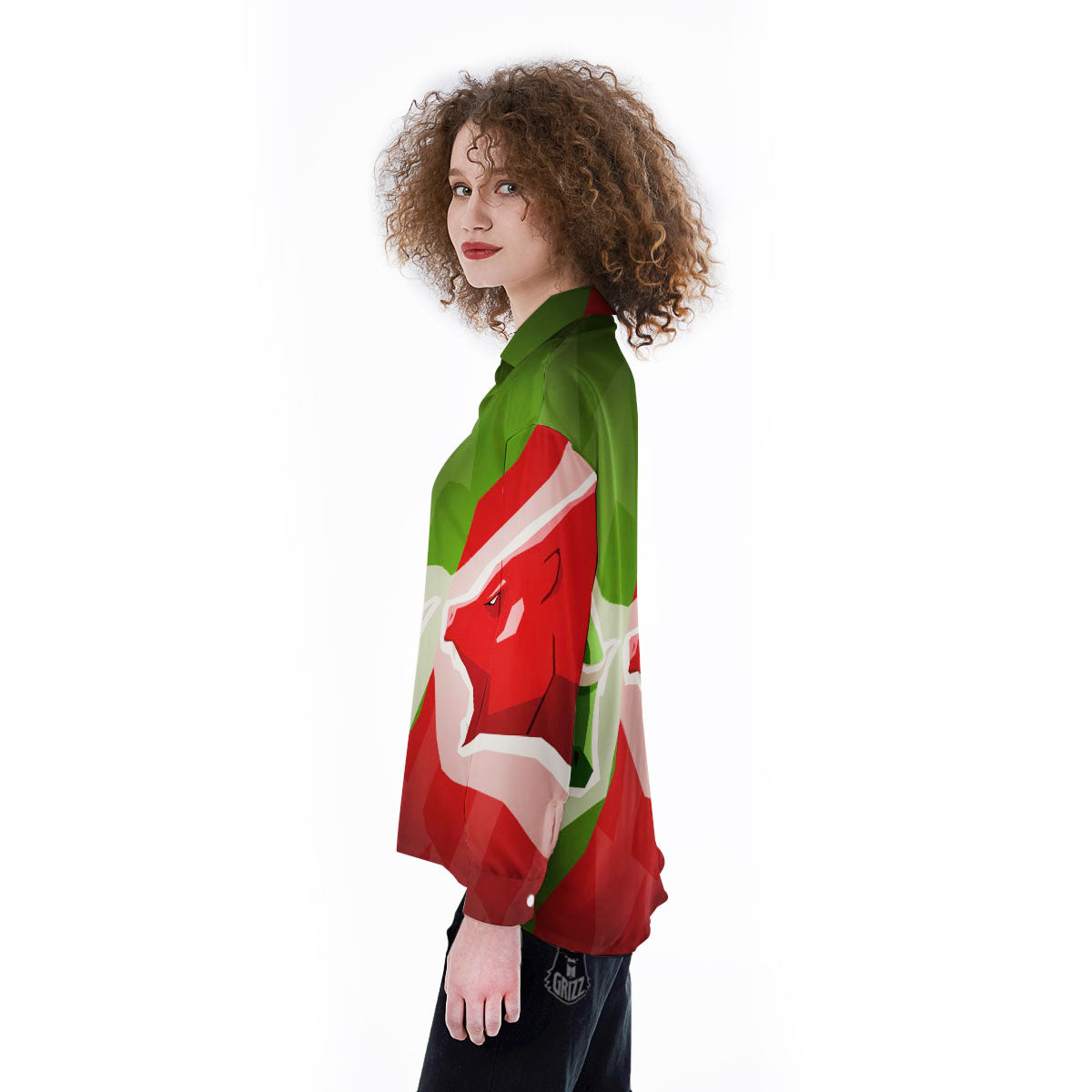 Red Bear And Green Bull Stock Print Women's Long Sleeve Shirts-grizzshop