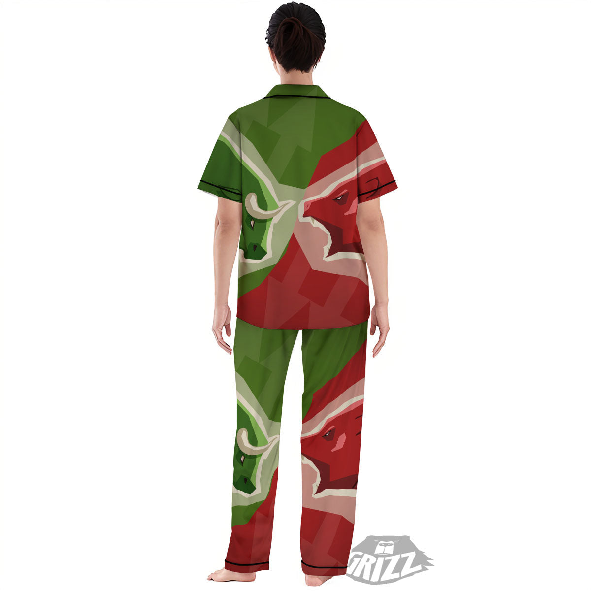 Red Bear And Green Bull Stock Print Women's Pajamas Set-grizzshop
