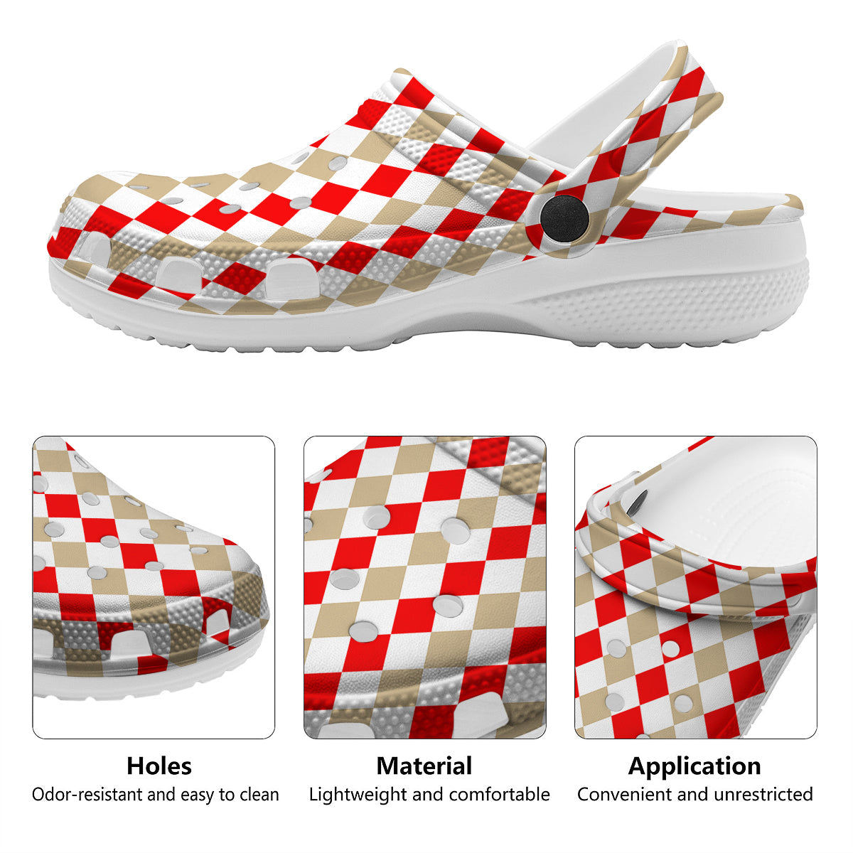 Red Beige And White Argyle Print Pattern Clog-grizzshop
