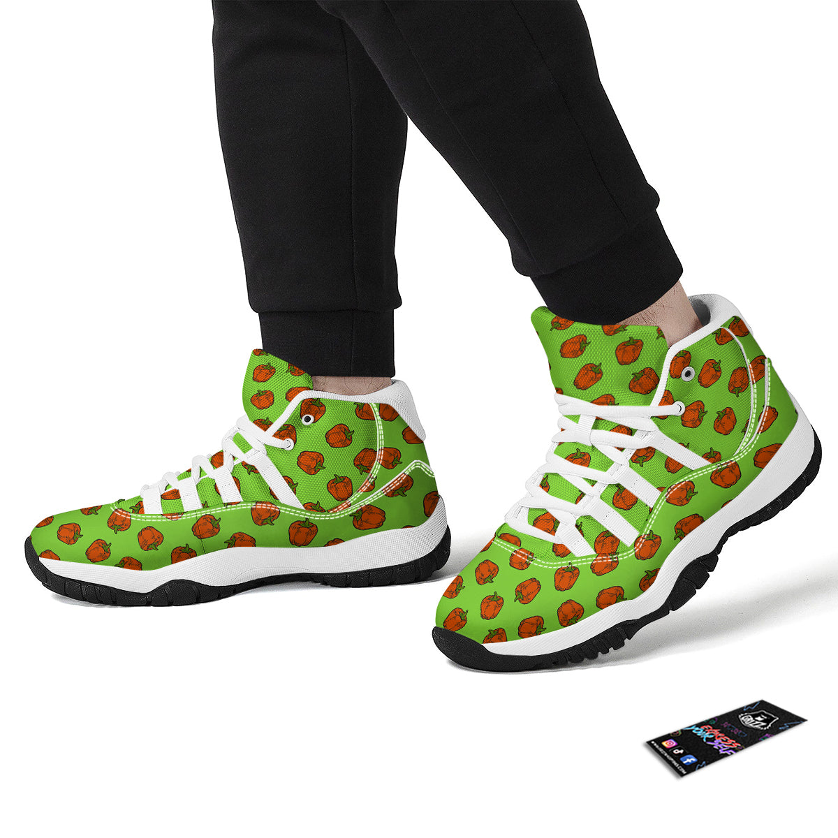 Red Bell Pepper Green Print Pattern White Bball Shoes-grizzshop