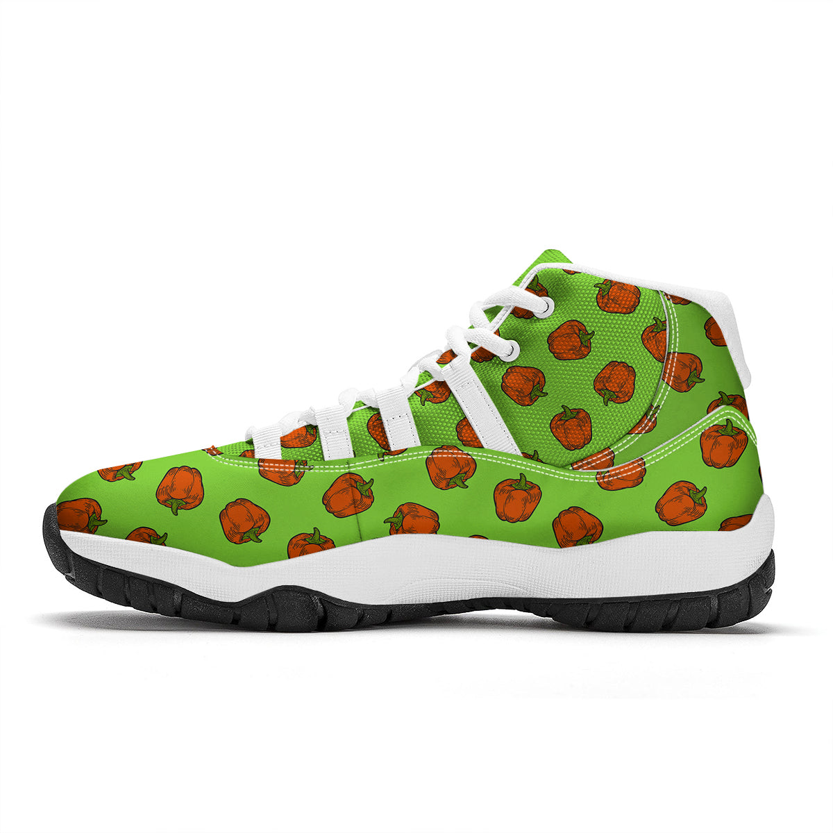 Red Bell Pepper Green Print Pattern White Bball Shoes-grizzshop
