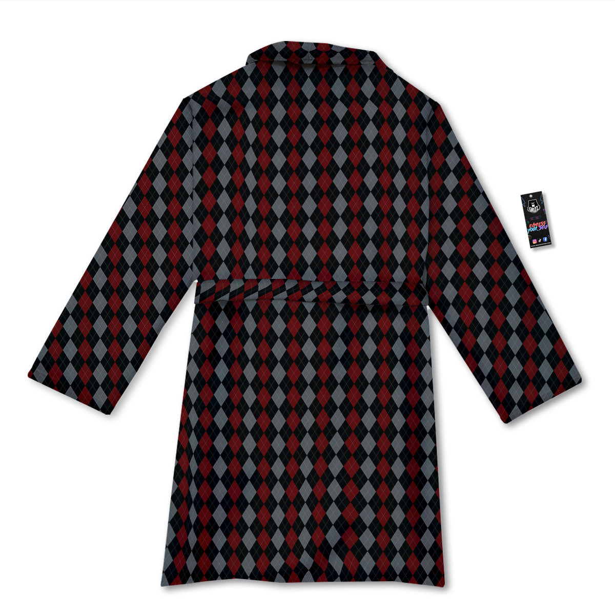 Red Black And Grey Argyle Print Pattern Bathrobe-grizzshop
