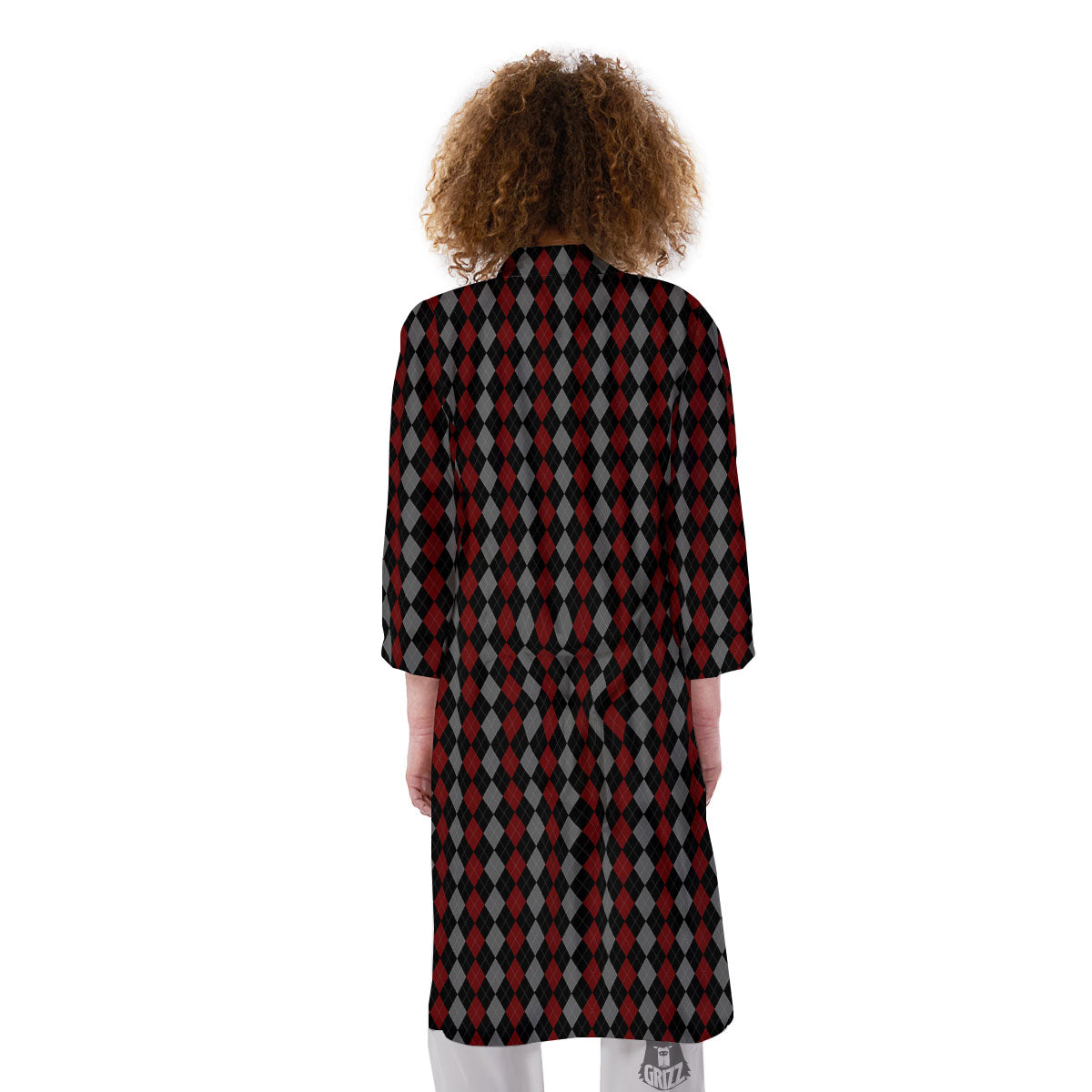 Red Black And Grey Argyle Print Pattern Kimono-grizzshop