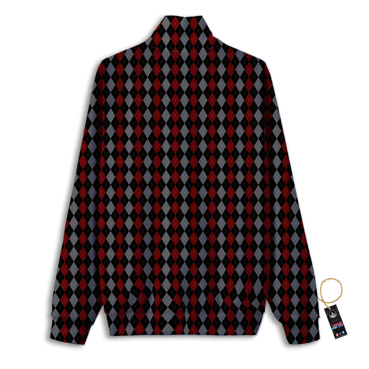 Red Black And Grey Argyle Print Pattern Track Jacket-grizzshop