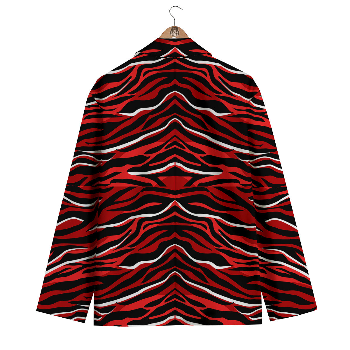 Red Black And White Colored Leopard Print Pattern Men's Blazer-grizzshop