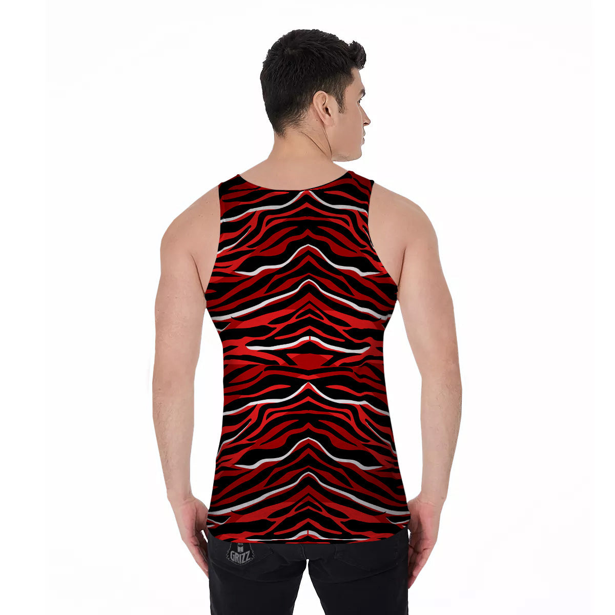Red Black And White Colored Leopard Print Pattern Men's Tank Top-grizzshop