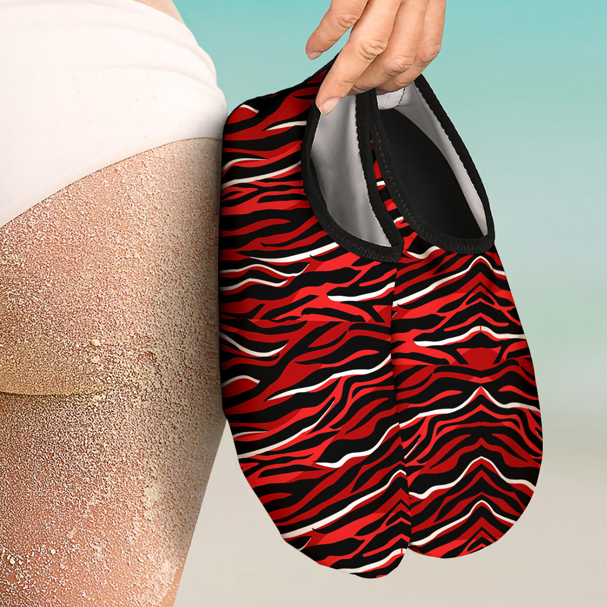 Red Black And White Colored Leopard Print Pattern Water Shoes-grizzshop