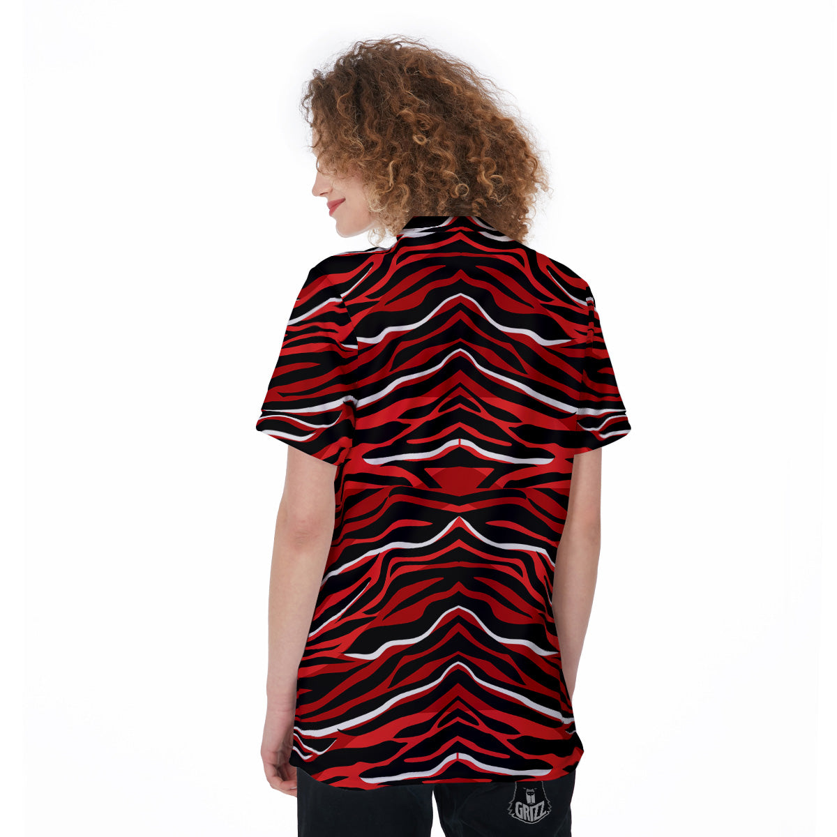 Red Black And White Colored Leopard Print Pattern Women's Golf Shirts-grizzshop
