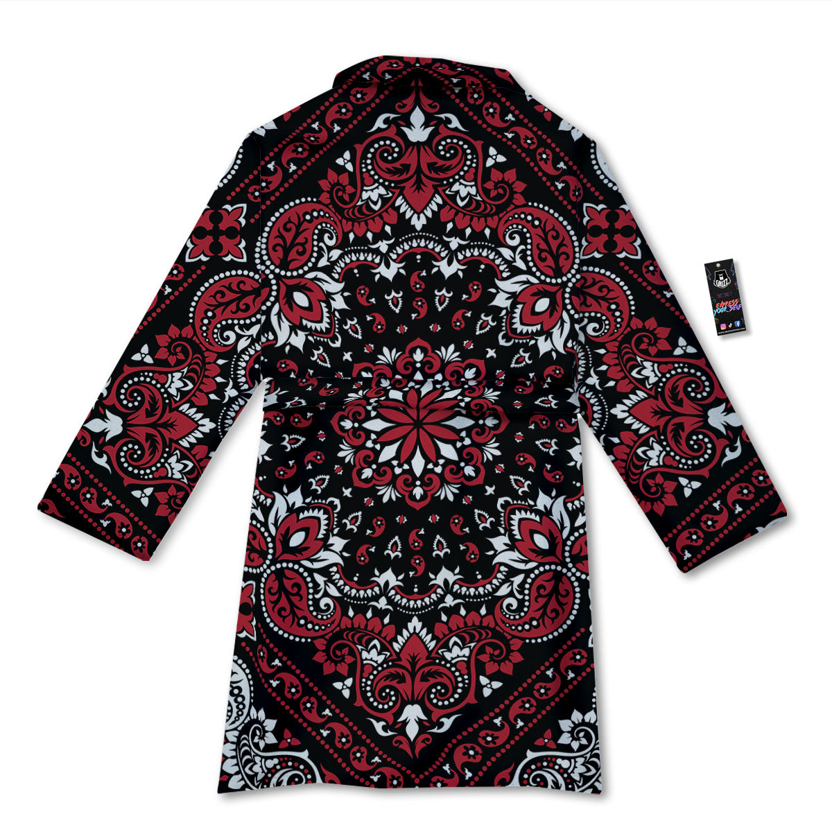 Red Black Bandana Paisley Print Bathrobe-grizzshop