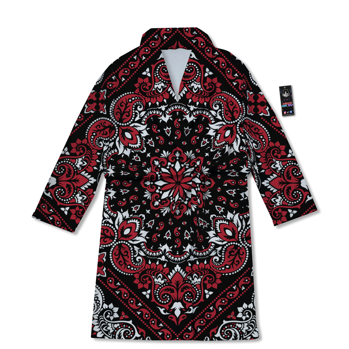 Red Black Bandana Paisley Print Bathrobe-grizzshop