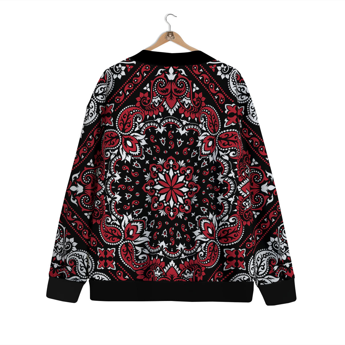 Red Black Bandana Paisley Print Cardigan-grizzshop