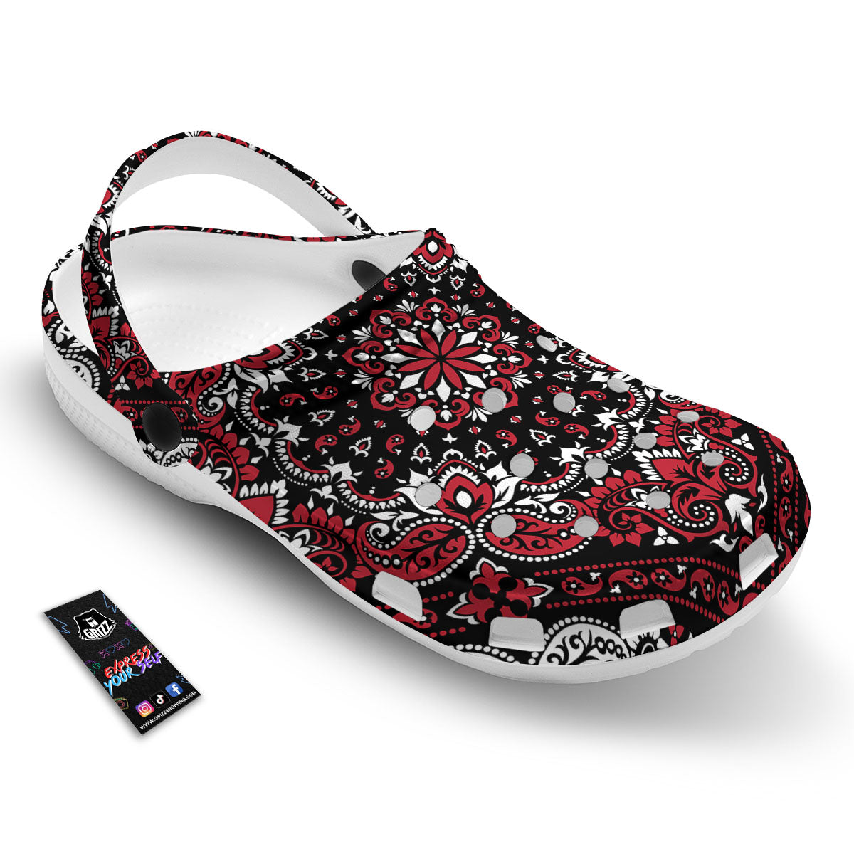 Red Black Bandana Paisley Print Clog-grizzshop
