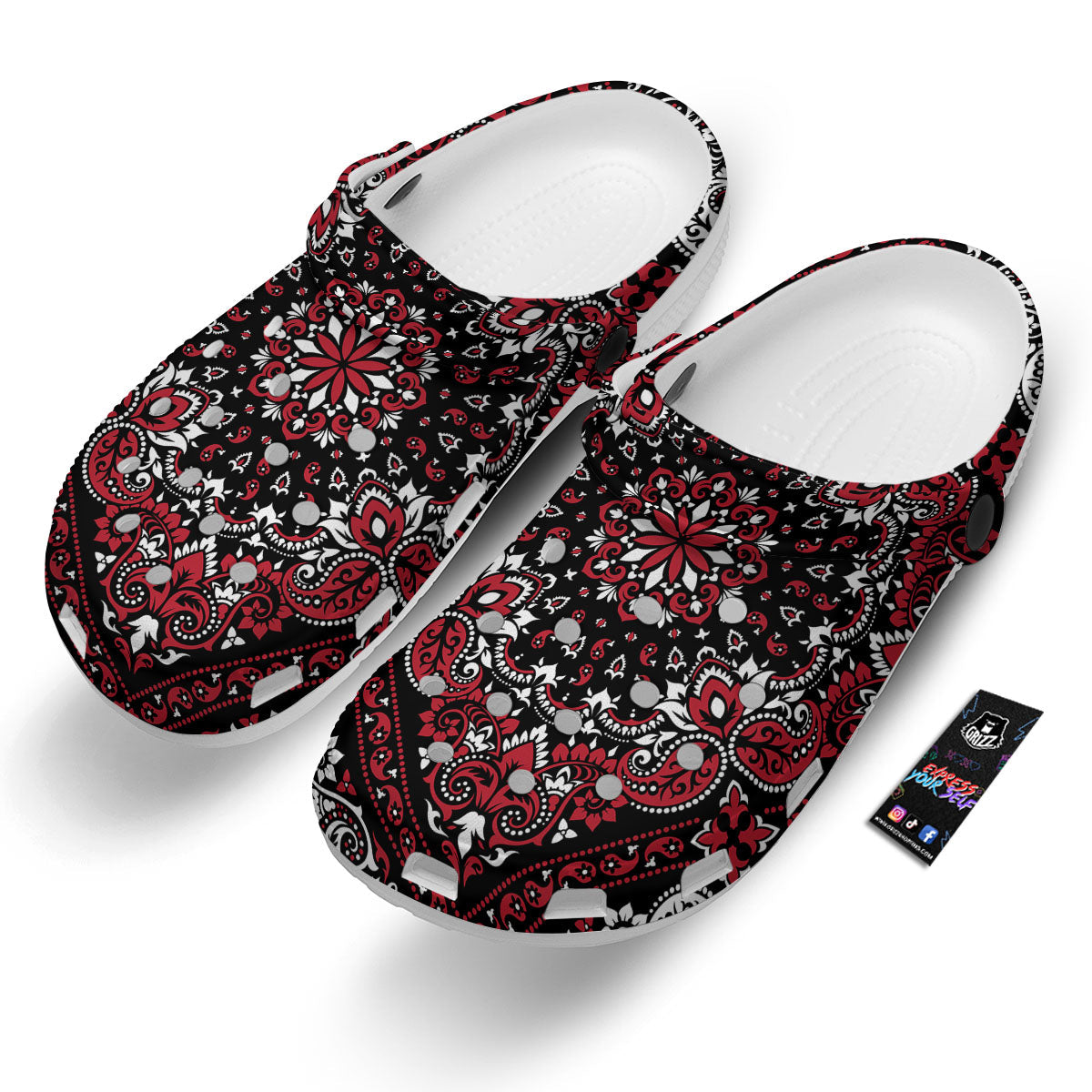 Red Black Bandana Paisley Print Clog-grizzshop