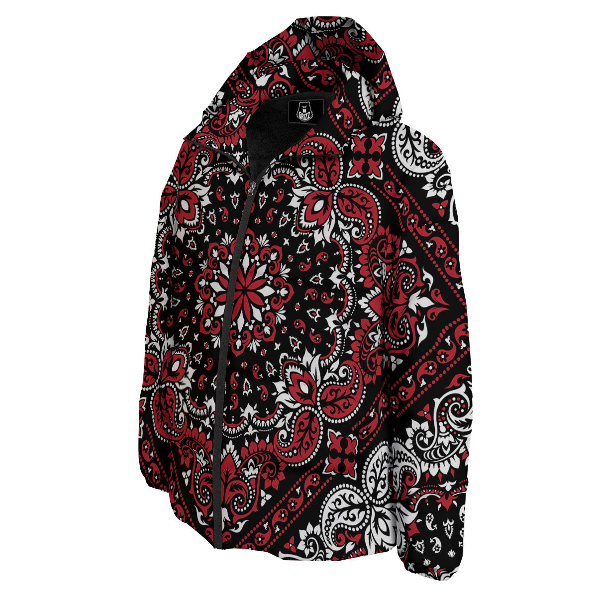 Red Black Bandana Paisley Print Down Jacket-grizzshop
