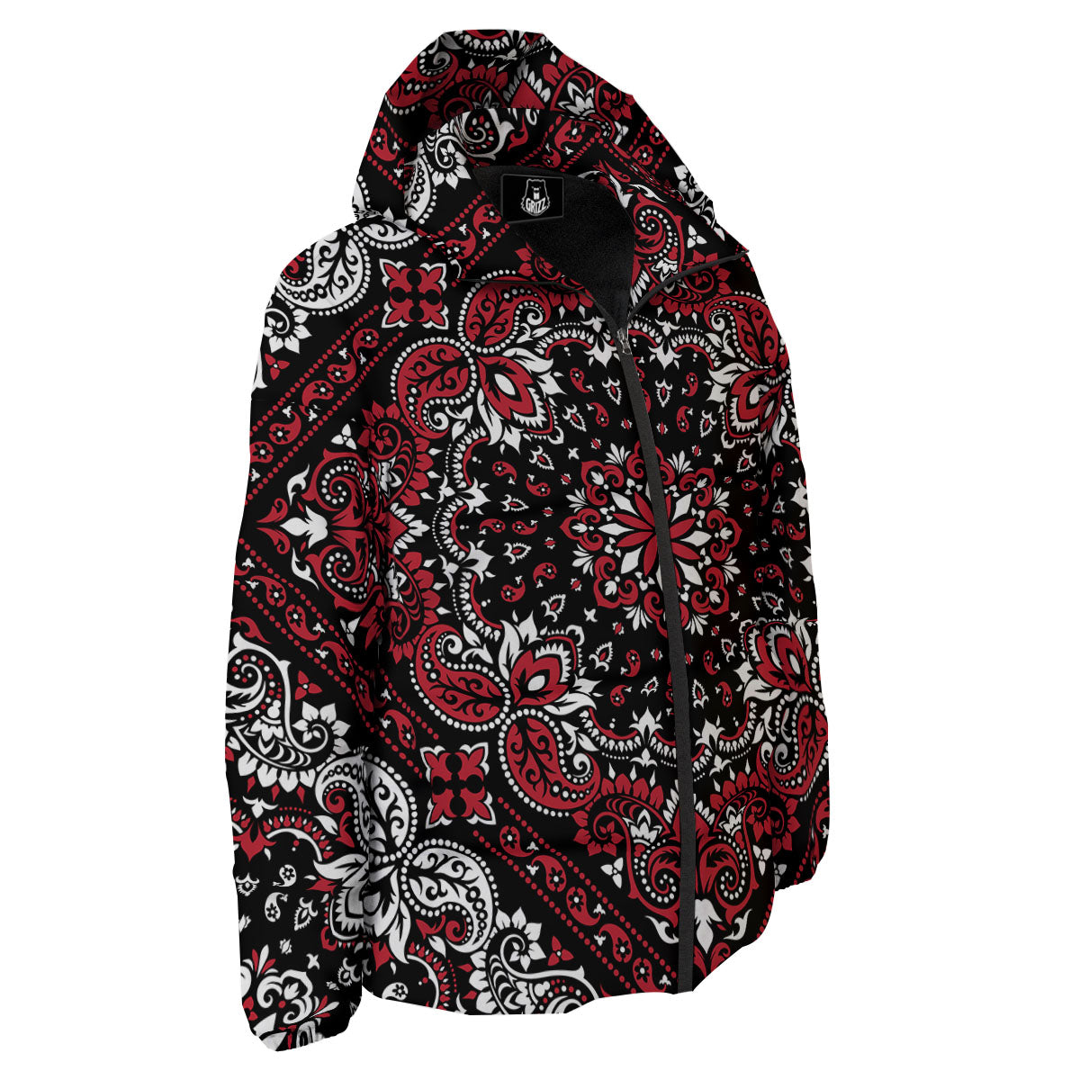 Red Black Bandana Paisley Print Down Jacket-grizzshop