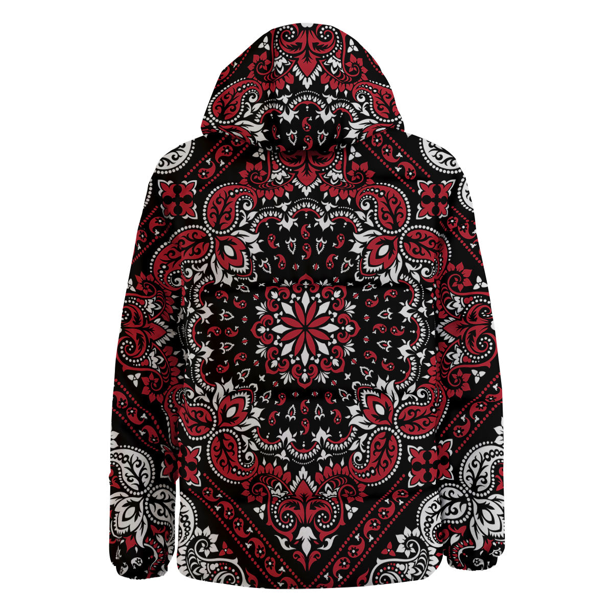 Red Black Bandana Paisley Print Down Jacket-grizzshop