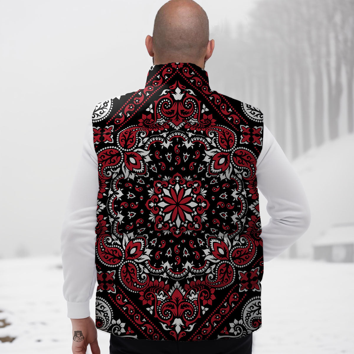 Red Black Bandana Paisley Print Down Vest