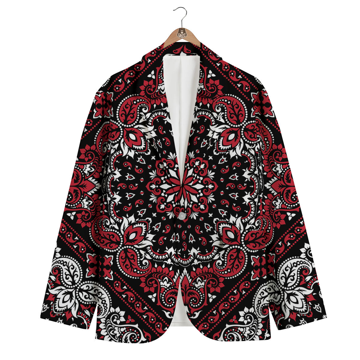 Red Black Bandana Paisley Print Men's Blazer-grizzshop