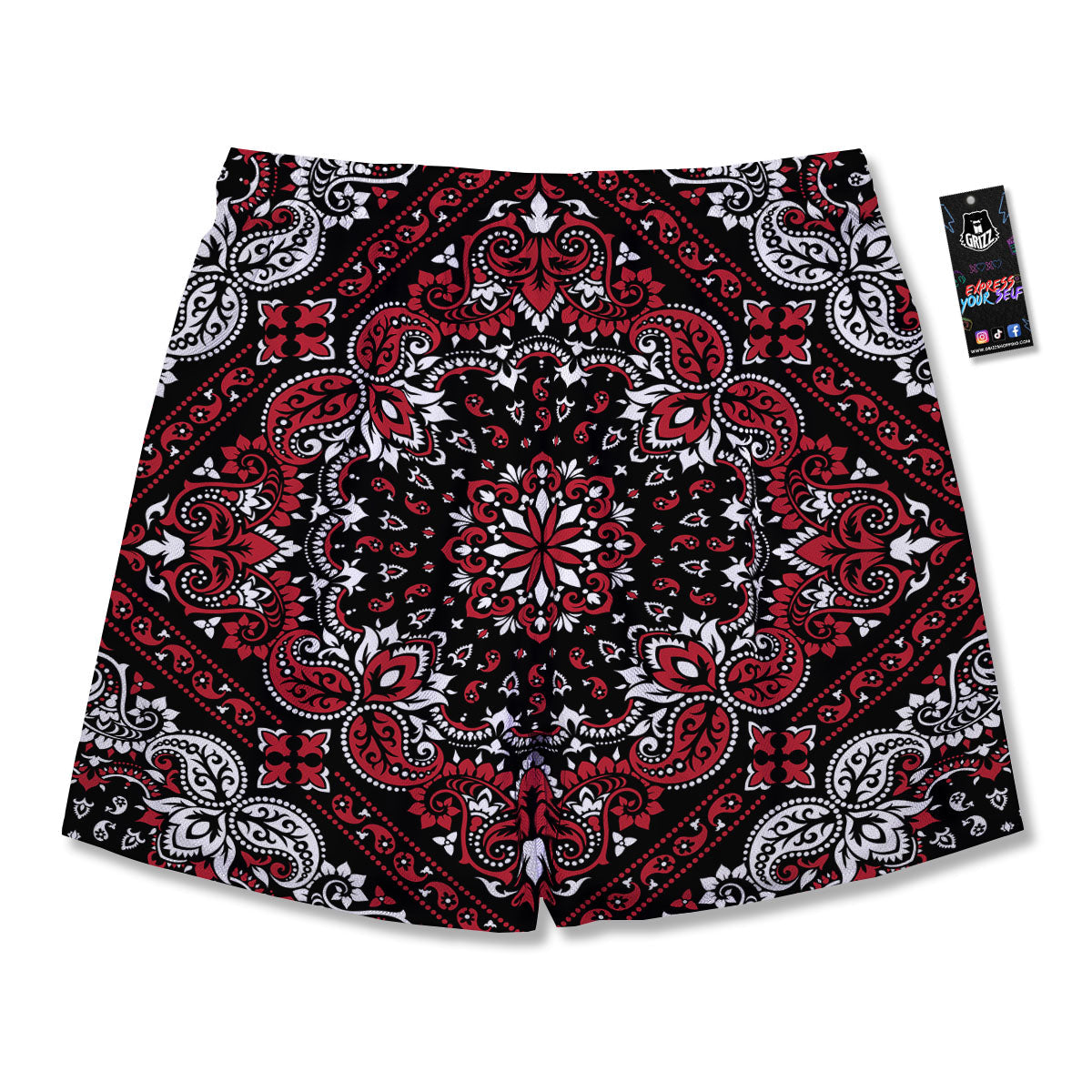 Red Black Bandana Paisley Print Men's Running Shorts-grizzshop